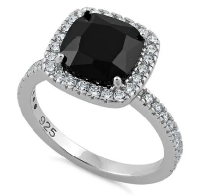 Cushion Cut Black CZ Ring