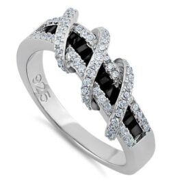 Exotic Twisted Black & Clear CZ Ring