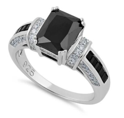 Black Emerald Cut CZ Ring