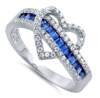 Exotic Heart Blue Sapphire CZ Ring