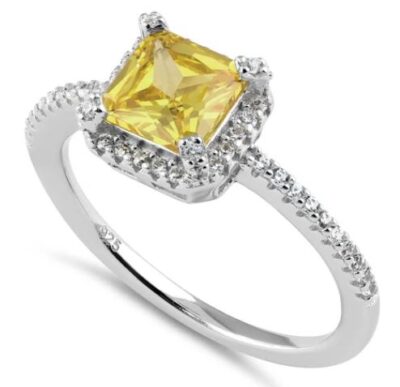 Princess Cut Halo Yellow CZ Ring
