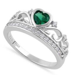 Heart Crown Emerald CZ Ring