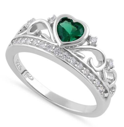 Heart Crown Emerald CZ Ring