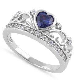 Heart Crown Blue Tanzanite CZ Ring