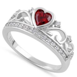 Heart Crown Garnet Emerald CZ Ring