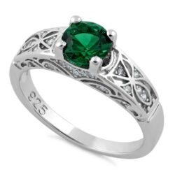 Round Cut Emerald CZ Ring