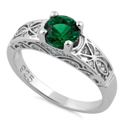 Round Cut Emerald CZ Ring