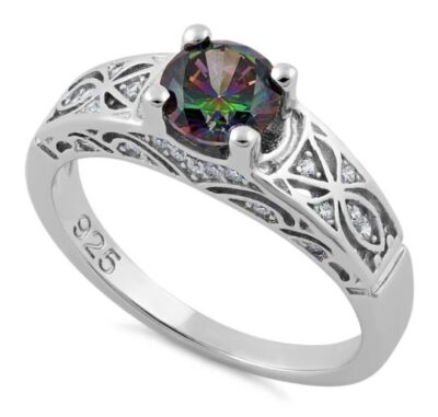 Round Cut Rainbow CZ Ring