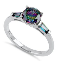 Round & Baguette Cut Rainbow CZ Ring