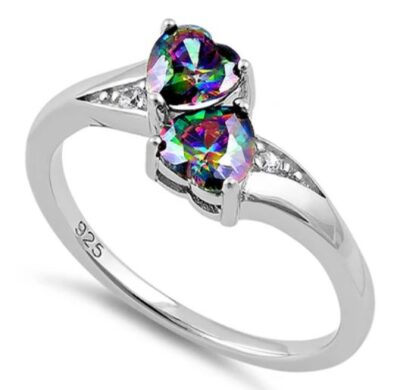 Double Heart Rainbow CZ Ring