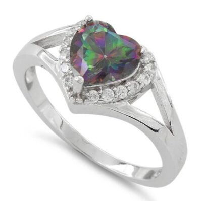 Heart Shape Rainbow CZ Ring