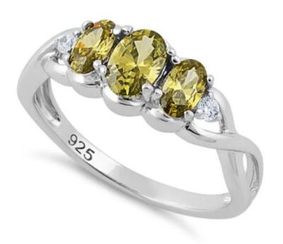 Triple Oval Peridot Olive CZ Ring