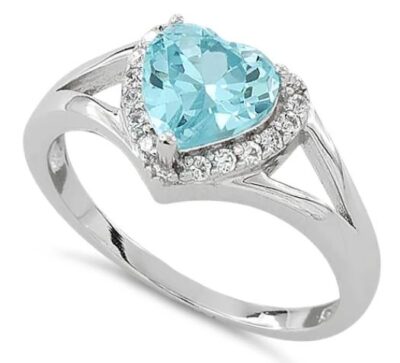 Heart Shape Aquamarine CZ Ring