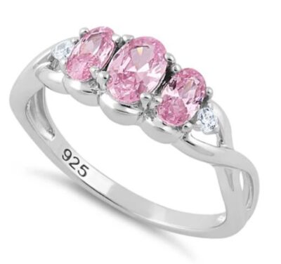 Triple Oval Pink CZ Ring