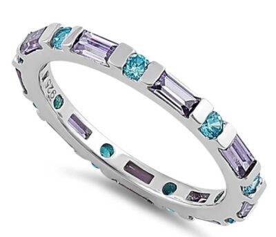 Aqua Blue & Amethyst Eternity CZ Ring