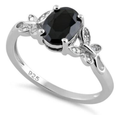 Double Butterfly Black CZ Ring