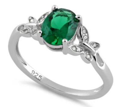 Double Butterfly Emerald CZ Ring