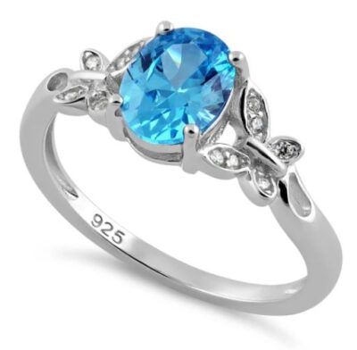 Double Butterfly Aqua CZ Ring