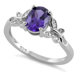Double Butterfly Amethyst CZ Ring