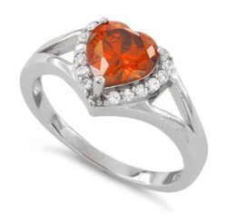 Heart Shape Fire Orange CZ Ring