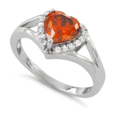 Heart Shape Fire Orange CZ Ring