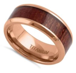 Titanium Rose Gold & Bubinga Wood Band
