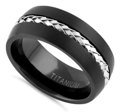 Titanium Black with Silver Steel Cable Band