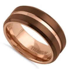 Titanium Cofee & Rose Brushed Stripe Band