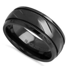 Black Zirconium Coin Edged Brushed Band