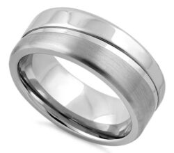 Polished Offset Groove Satin Finish Band