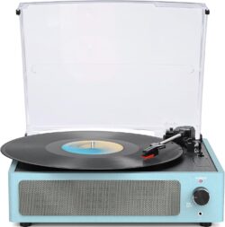 Vintage Vinyl Record Player w/Built-In Speakers (Sky Blue)