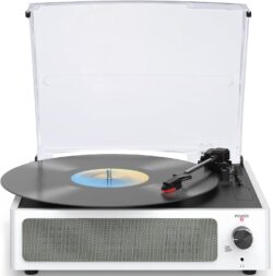 Vintage Vinyl Record Player w/Built-In Speakers (White)