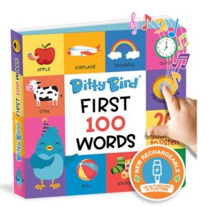 Ditty Bird First 100 Words Interactive Sound Book for Toddlers 1- 3 Speech Therapy Educational Learning Books for 1 Year Old
