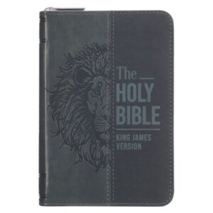 KJV Bible Pocket W/Zip Faux Leather, Black/Gray