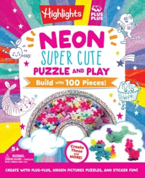 Neon Super Cute Puzzle and Play: Plus-Plus Building Blocks and Hidden Pictures Puzzle Sticker Book Set for Kids 5-9, Create and Personalize with Cute
